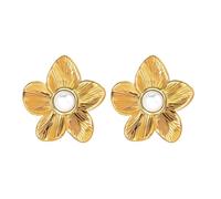 TTPSRY Pendientes Flor Texturados Acero Inoxidable 18k Oro Turquesa Joyería Elegante Mujer Adorno