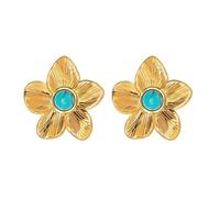 TTPSRY Pendientes Flor Texturados Acero Inoxidable 18k Oro Turquesa Joyería Elegante Mujer Adorno