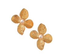 TTPSRY Pendientes Flor Texturizada Acero Inoxidable 18k Oro Perla Elegantes Joyería Mujer Diseño Clásico Complemento moda