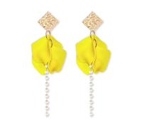 TTPSRY Pendientes Florales Pétalos Texturizados Cadena Perlas Elegantes Joyería Femenina Accesorios Artesanales