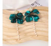 TTPSRY Pendientes Florales Pétalos Texturizados Cadena Perlas Elegantes Joyería Femenina Accesorios Artesanales