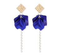 TTPSRY Pendientes Florales Pétalos Texturizados Cadena Perlas Elegantes Joyería Femenina Accesorios Artesanales