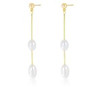 TTPSRY Pendientes Largos Cadena Perlas Naturales Ovaladas Elegantes Joyería Mujer Acero Inoxidable (Oro 1)