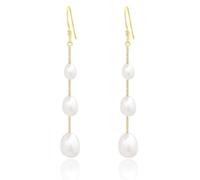 TTPSRY Pendientes Largos Cadena Perlas Naturales Ovaladas Elegantes Joyería Mujer Acero Inoxidable (Oro 3)