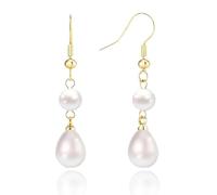 TTPSRY Pendientes Largos Cadena Perlas Naturales Ovaladas Elegantes Joyería Mujer Acero Inoxidable (Oro 2)