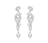 TTPSRY Pendientes Largos Elegantes Perlas Cristales Brillantes Colgantes Cascada Curva Joyería Nupcial Boda Ceremonia