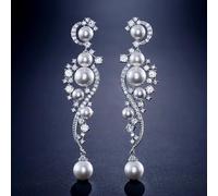 TTPSRY Pendientes Largos Elegantes Perlas Cristales Brillantes Colgantes Cascada Curva Joyería Nupcial Boda Ceremonia