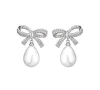 TTPSRY Pendientes Lazo Cristal Perla Colgante Elegantes Brillantes Joyería Mujer Aretes Decorativos Lujo