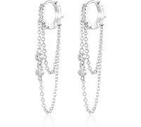TTPSRY Pendientes Mujer Aro con Cadena Colgante Plata 925 Pendientes de Oro Pequeños Aretes Huggie Joyas para Mujer Elegantes Hipoalergénicos Modernos(Plata1)