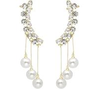 TTPSRY Pendientes Mujer Ear Cuff Trepador con Perlas Colgantes Pendientes de Oro Elegantes Cristales Brillantes Joyas para Mujer Fiesta Boda Regalo
