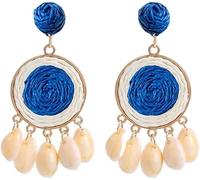 TTPSRY Pendientes Mujer Estilo Bohemio Colgantes con Conchas Naturales Pendientes de Oro Mujer Artesanales Tejidos a Mano Accesorios de Joyería Elegantes para Damas