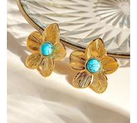 TTPSRY Pendientes Mujer Flor Dorada con Centro Turquesa Joyería Elegante para Mujeres Accesorio Ideal para Eventos y Regalos Originales(SET A)