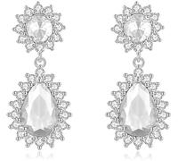 TTPSRY Pendientes Mujer Lágrima Cristal Pendientes de Oro Mujer Elegantes Brillantes Colgantes Joyas para Boda Fiesta Novia Regalo Cumpleaños Aniversario(Plata)