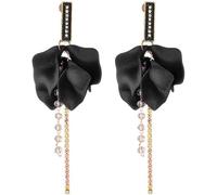 TTPSRY Pendientes Mujer Largos Elegantes con Flor Roja y Cristales Colgantes Pendientes de Oro Mujer Modernos Joyería Bohemia para Fiesta Boda