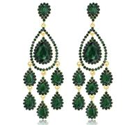 TTPSRY Pendientes Mujer Largos Elegantes Cristal Azul Colgantes Brillantes Pendientes de Fiesta Boda Ceremonia Joyas para Damas