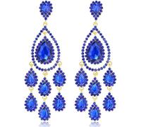 TTPSRY Pendientes Mujer Largos Elegantes Cristal Azul Colgantes Brillantes Pendientes de Fiesta Boda Ceremonia Joyas para Damas