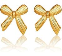 TTPSRY Pendientes Mujer Lazo Dorado Elegantes Pendientes de Oro Mujer Vintage Joyería Accesorios Moda Aretes Brillantes Regalos para Damas Señoras Chicas