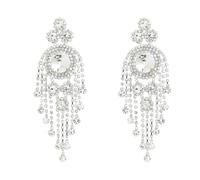 TTPSRY Pendientes Mujer Pendientes Largos Cascada Cristal Redondo Brillante Flecos Múltiples Pendiente Boda Elegantes Joyería Nupcial Fiesta Celebración (Blanco)