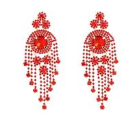 TTPSRY Pendientes Mujer Pendientes Largos Cascada Cristal Redondo Brillante Flecos Múltiples Pendiente Boda Elegantes Joyería Nupcial Fiesta Celebración (Rojo)