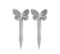 TTPSRY Pendientes Mujer Pendientes Mariposa Brillante Cristal Zirconia Borla Larga Pendiente Circón Colgantes Elegantes Boda Joyas Mujer Aguja Accesorios Lujo Regalos de Cumpleaños Fiesta (Plata)