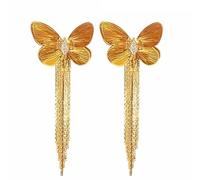 TTPSRY Pendientes Mujer Pendientes Mariposa Brillante Cristal Zirconia Borla Larga Pendiente Circón Colgantes Elegantes Boda Joyas Mujer Aguja Accesorios Lujo Regalos de Cumpleaños Fiesta (Oro)