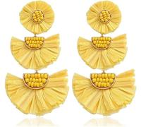 TTPSRY Pendientes Mujer Raffia Abanico Bohemios Pendientes Largos Colgantes Artesanales Hechos a Mano Joyas Elegantes Accesorios para Mujer Chica(Rosado)