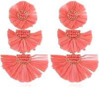 TTPSRY Pendientes Mujer Raffia Abanico Bohemios Pendientes Largos Colgantes Artesanales Hechos a Mano Joyas Elegantes Accesorios para Mujer Chica(Amarillo)