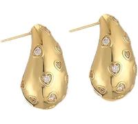 TTPSRY Pendientes Oro Lágrima con Incrustaciones de Corazón Diamante Piercing Oreja Piercing Tragus Joyería Elegante Aretes Hipoalergénicos Acero Inoxidable Chapado en Oro para Mujer