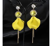 TTPSRY Pendientes para Mujer Niña Elegantes Pendientes Gota Pendientes Flor Larga Pendientes Pétalos de Rosa Pendientes Hipoalergénicos con Strass Joyas de Regalo(Amarillo)