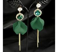 TTPSRY Pendientes para Mujer Niña Elegantes Pendientes Gota Pendientes Flor Larga Pendientes Pétalos de Rosa Pendientes Hipoalergénicos con Strass Joyas de Regalo(Verde)