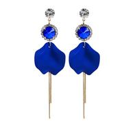 TTPSRY Pendientes para Mujer Niña Elegantes Pendientes Gota Pendientes Flor Larga Pendientes Pétalos de Rosa Pendientes Hipoalergénicos con Strass Joyas de Regalo(Azul)