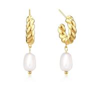 TTPSRY Pendientes Trenzados Elegantes Colgantes Perla Ovalada Joyería Mujer Acabado Dorado Accesorios Decorativos