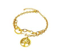 TTPSRY Pulsera Árbol de la Vida en Acero Inoxidable con Perla Joyas Elegantes para Mujer Brazalete de Moda Accesorios de Joyería Pulsera Dorada de Alta Calidad