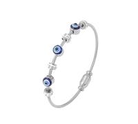TTPSRY Pulsera Cable Trenzado Ojo Turco Amuleto Protector Cristales Brillantes Acero Inoxidable Joyería Elegante Mujer