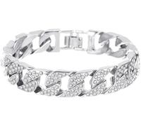 TTPSRY Pulsera Cadena Cubana Cristales Brillantes Elegante Joya Mujer Cierre Seguro Acero Inoxidable Resistente