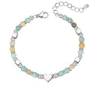 TTPSRY Pulsera Corazón Piedras Naturales Amazonita Multicolor Ajustable Acero Inoxidable Joya Mujer Elegante