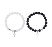 TTPSRY Pulsera De Pareja Con Cuentas De Piedra Natural Diseño Con Colgante De Cruz Pulsera Elástica Para Hombre Y Mujer Set De 2 Pulseras De Amistad Joyería De Moda Para Parejas