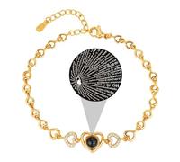 TTPSRY Pulsera de proyección con diseño de corazón pulsera de plata ajustable con mensaje 'Te amo' en 100 idiomas joyería elegante para mujer pulsera de amor romántica