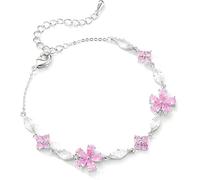 TTPSRY Pulsera Mujer Plata con Flores y Cristales Pulseras Elegante Ajustable Brazalete Mujer Regalo Joyería Fina para