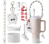 TTPSRY Stanley Cup Accesorios 7 Piezas Correa de Asa Reutilizables Tapas de Pajitas Llavero Colgantes para Tazas Aisladas 30 y 40 oz Cups No Incluye (Blanco)