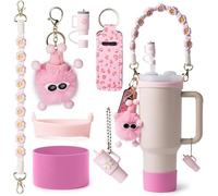 TTPSRY Stanley Cup Accesorios 7 Piezas Correa de Asa Reutilizables Tapas de Pajitas Llavero Colgantes para Tazas Aisladas 30 y 40 oz Cups No Incluye (Rosa)