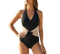 TTPSRY Traje de Baño de una Pieza para Mujer Bañador Halter con Nudo Decorativo Push up Elegante Natación Playa Verano Adelgazante Efecto Moldeador Control de Barriga Ropa de Baño