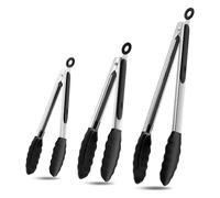 TTSTOIEE pinzas barbacoa 3 pcs set (7/9/12 pulgadas) de silicona -pinzas cocina acero inoxidable, resistente al calor y antideslizante, apto para freidora de aire -pince alimentaire