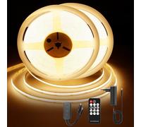 TTWAY Tira LED COB 15M 2700K, Tira LED Blanco Cálido Dimmable 24V, CRI92+, Ancho 8mm, con Mando a Distancia y Fuente de Alimentación (2x7.5 metros), Para Decoración de Interiores, Cocina, Espejo