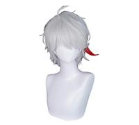 TTYAO REII Aqua Game - Peluca de cosplay verde corto trenzado con flequillo, peluca sintética resistente al calor para fiestas de disfraces (plateado, blanco y rojo)