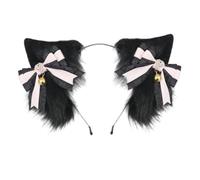TTYAO REII Diadema de orejas de lobo peludo, gótica, negra, zorro, gato, accesorio para el cabello, accesorio para el cabello kawaii (negro y rosa, M)