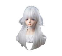 TTYAO REII Lolita Jellyfish Bob - Peluca lacia para mujer, estilo anime JK, pelo sintético en capas, peluca de aspecto natural con flequillo (blanco y gris)