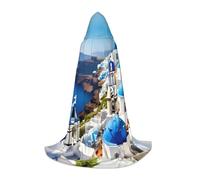 TTYDOKLA Capa con capucha con estampado de vista al mar de la isla griega, capa de disfraz de mago y renacentista con capucha, para juegos de rol y fiestas