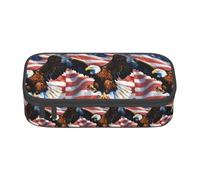 TTYDOKLA Estuche de tela Oxford con estampado de águila con bandera de Estados Unidos con múltiples compartimentos, ideal para viajes u oficina, Black, Talla única, Neceser de maquillaje