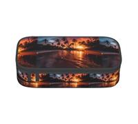 TTYDOKLA Estuche de tela Oxford con estampado de atardecer de coco con múltiples compartimentos, ideal para viajes u oficina, Black, Talla única, Neceser de maquillaje